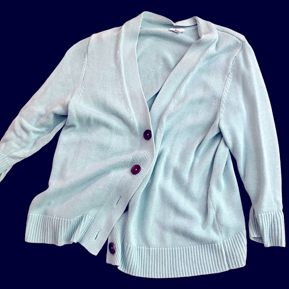 J. Jill Light Blue Open Cardigan with Dark Buttons